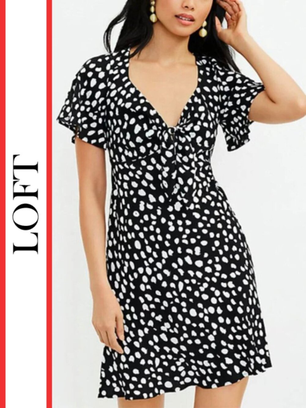 Loft | Dotted Print Tie Front Dress